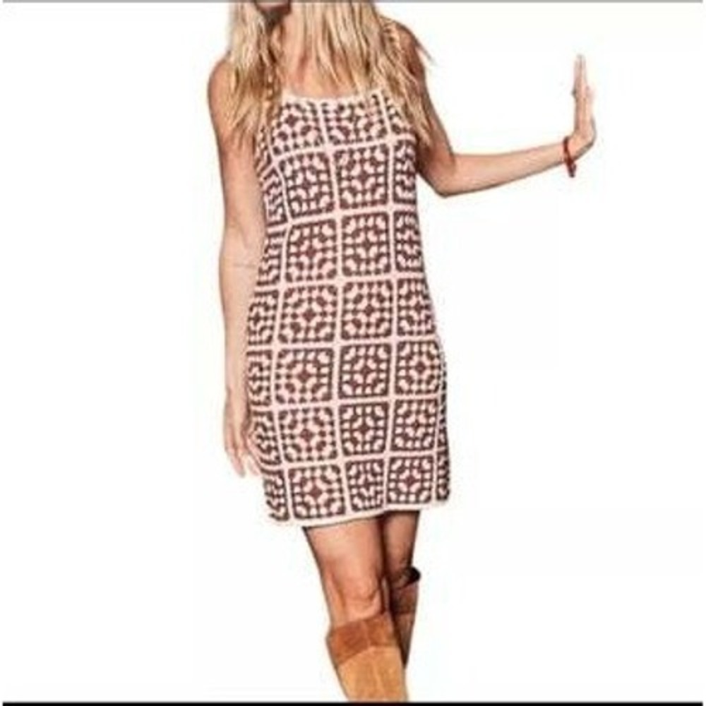 NWT Marine Layer Archive Celeste Crochet Dress Womens XL Brown White Boho Mini